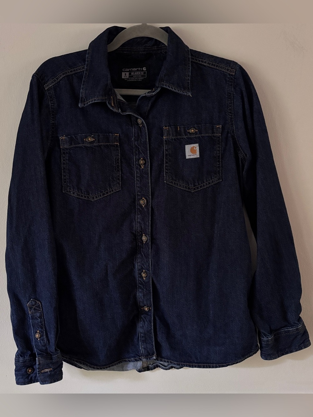 Carhartt Denim Shirt Jacket Dark Indigo with Contrast Stitching, Pockets,Shacket